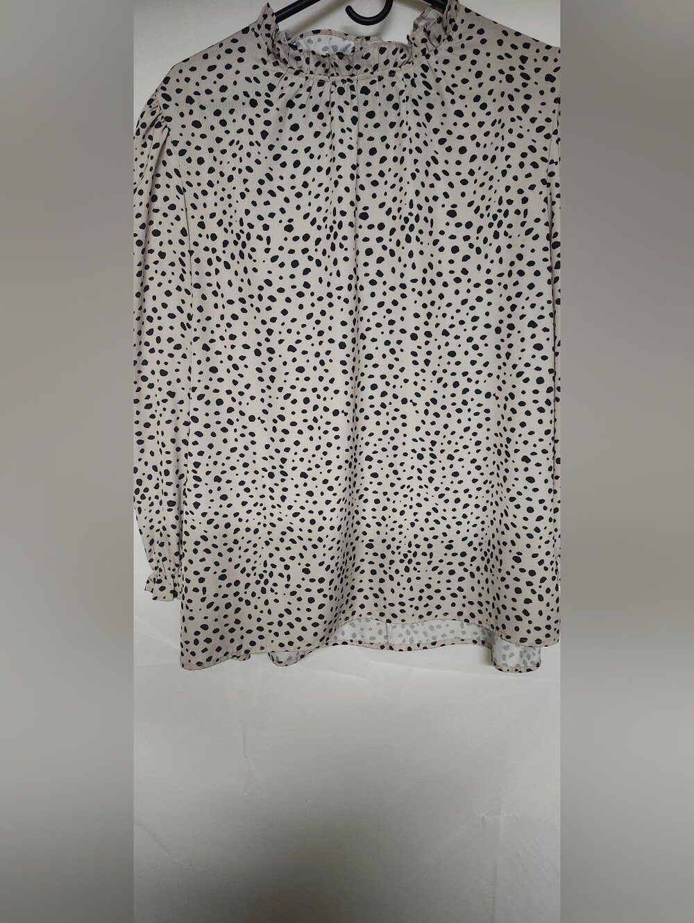 Women's Cream and Black Polka Dot Blouse